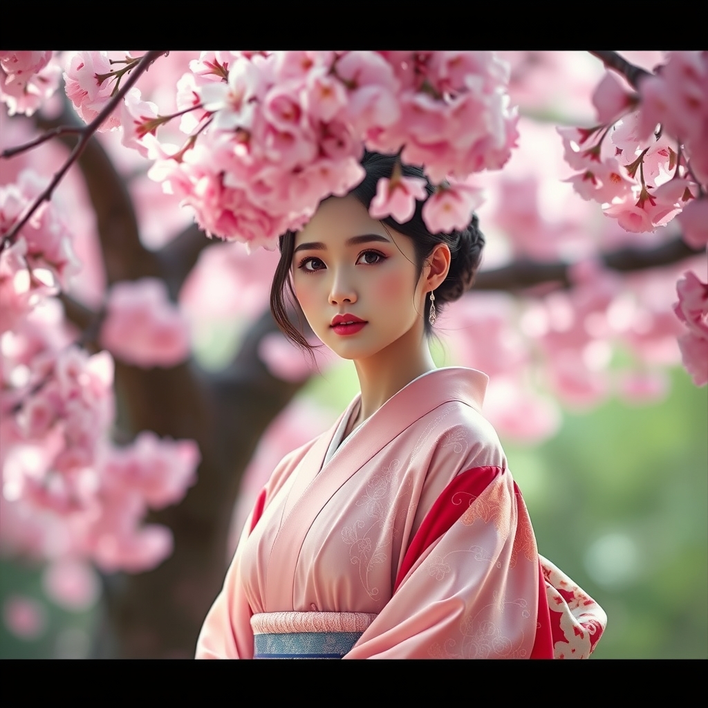 اگه دختر ژاپنی با کیمونو زیر درخت شکوفه صورتی 14