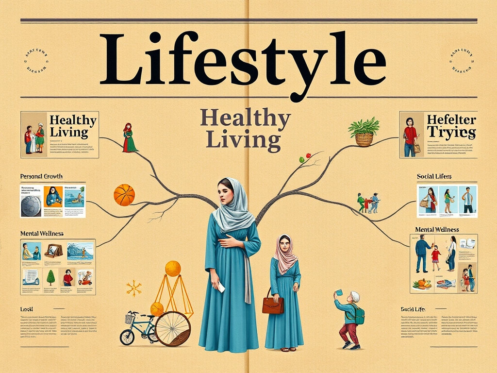 درباره طراحی یک روزنامه دیواری با موضوع "Lifestyle" است. مراحل اصلی شامل:

1. **آماده‌سازی**: فضای بزرگ روی مقوا ایجاد کن و کلمه "Lifestyle" را در وسط بنویس.
2. **شاخه‌ها**: چهار شاخه اصلی (زندگی سالم، رشد فردی، زندگی اجتماعی، سلامت روان) را اضافه کن و زیرشاخه‌های مرتبط را بیاور.
3. **تزیین**: از رنگ‌ها و تصاویر برای زیباتر کردن طراحی استفاده کن. به سبک این فور گرافی
5