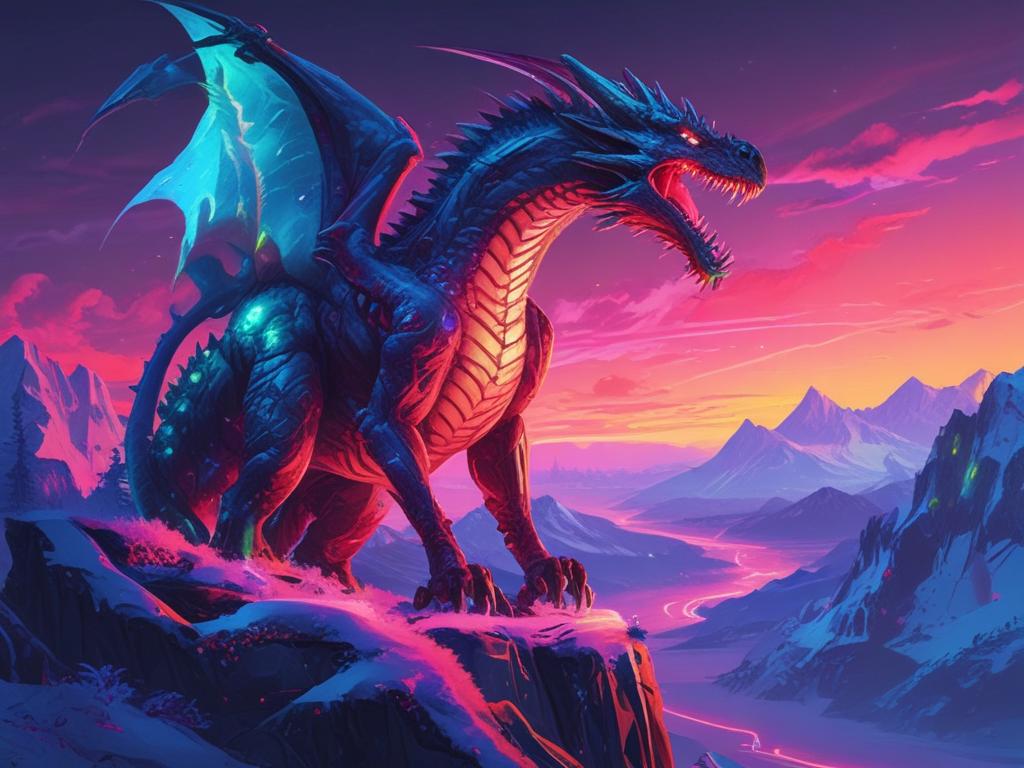 کوهی یخی و بلند با یک اژدهای یخی باابهت که بر قله نشسته است و به منظره یخزده مشرف است.21