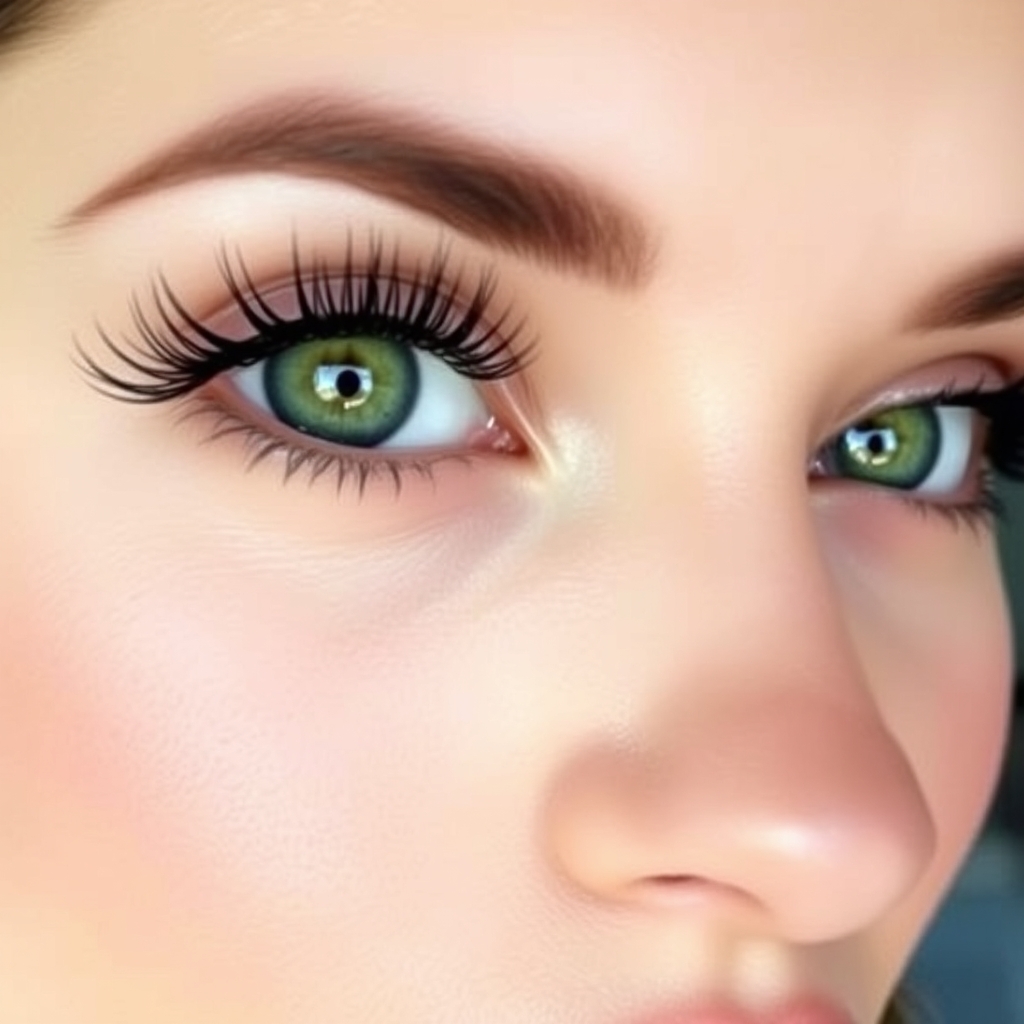 اکستنشن چشم  سبز با مژه ی بلند واقع گرایانه0