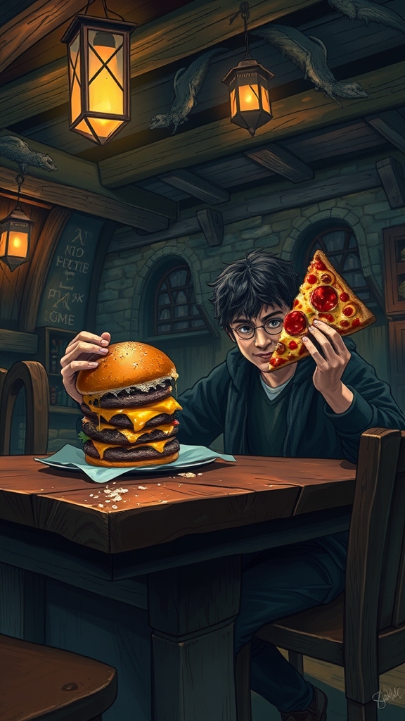 هری پاتر در حال همبرگر خوردن و پیتزا12