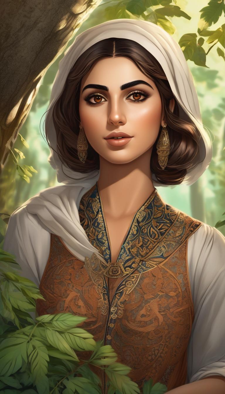 یک زن ایرانی با چشم قهوای وصورت گرد در جنگل10