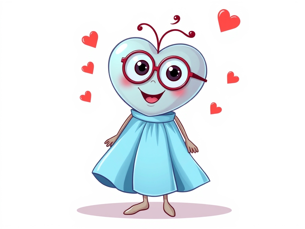 عکس یک قلب که عینک زده و دامن آبی پوشیده کارتونی باشه و قلب خوشحال پس زمینه سفید با ♥️♥️♥️14