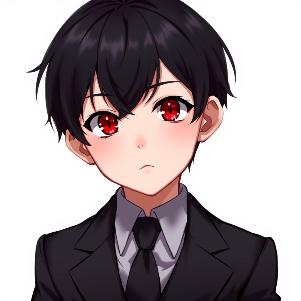 پسری با موهای مشکی چشمای قرمز کت و شلوار مشکی 22