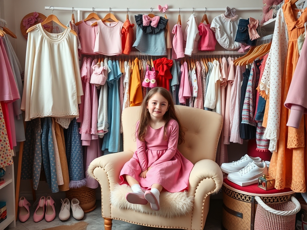 اتاق پر از لباس دخترانه و یه دختر رویه صندای پشمی18