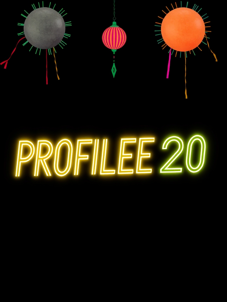 یک پس زمینه مشکی که نوشته ی PROFILEE20 نوشته شده باشد با تزئینات 1