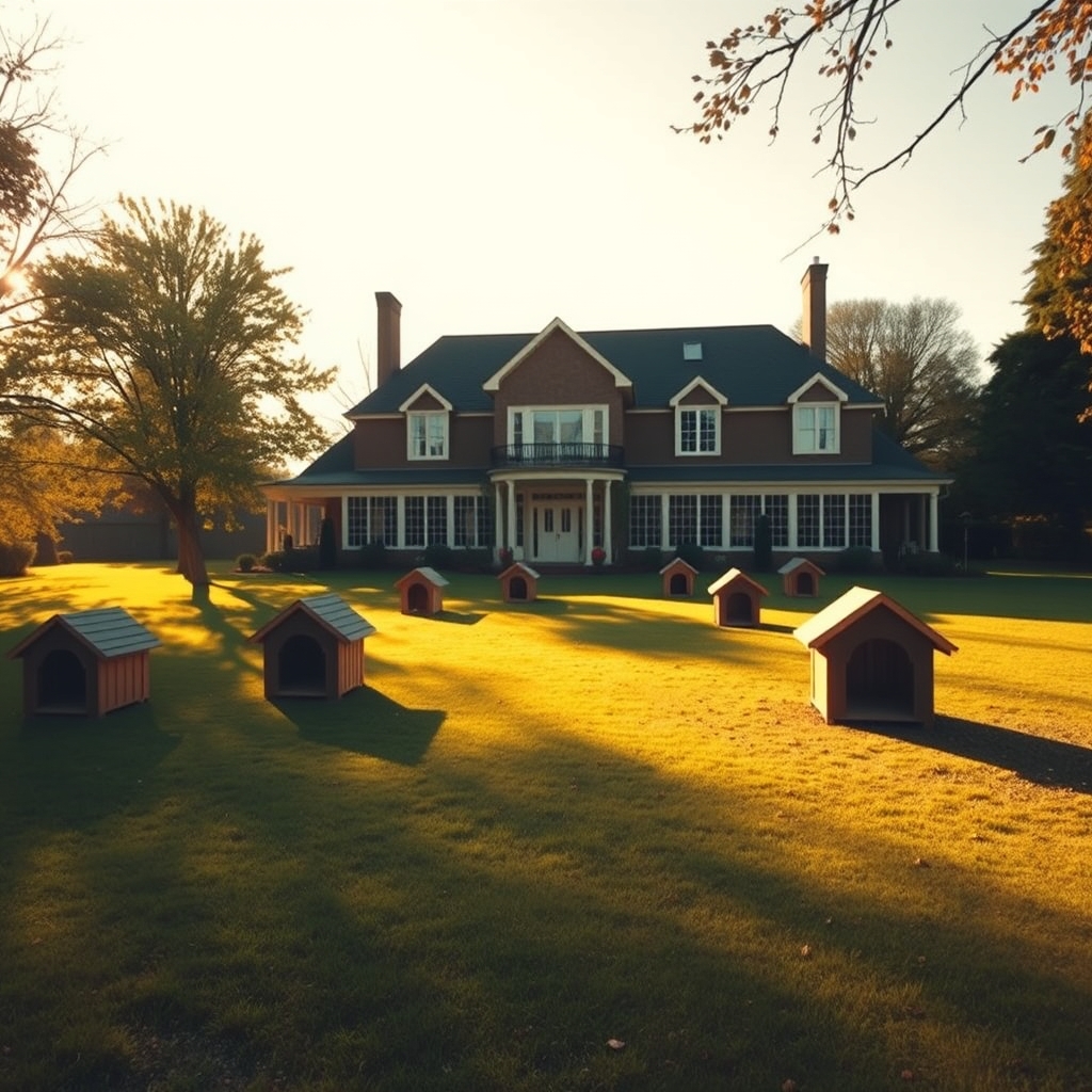 یک خانه بزرگ یک حیاط بزرگ در این حیاط چند خانه سگی8