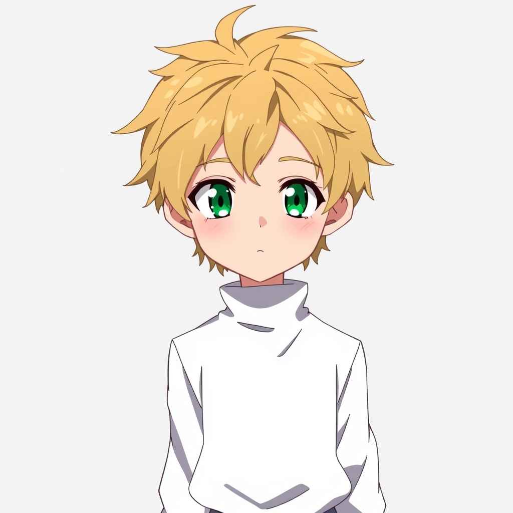 anime boy, blonde hair, emerald eyes, attractive, handsome7