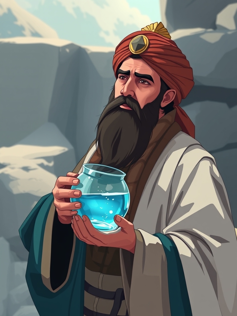 هرمزان ظرف آب رو گرفت ولی در دست خود نگهداشت و نخورد!
برای این عکس رنگی بساز سایز ریلز 
توجه کن هرمزان شخصیت تاریخی ایرانی و غمگینه1