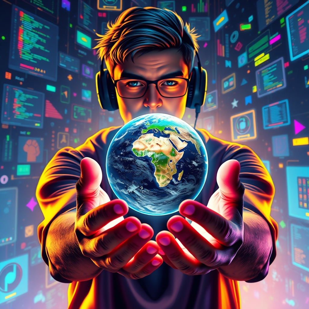 مرد گیمری که زمینو در دستش گرفته
4