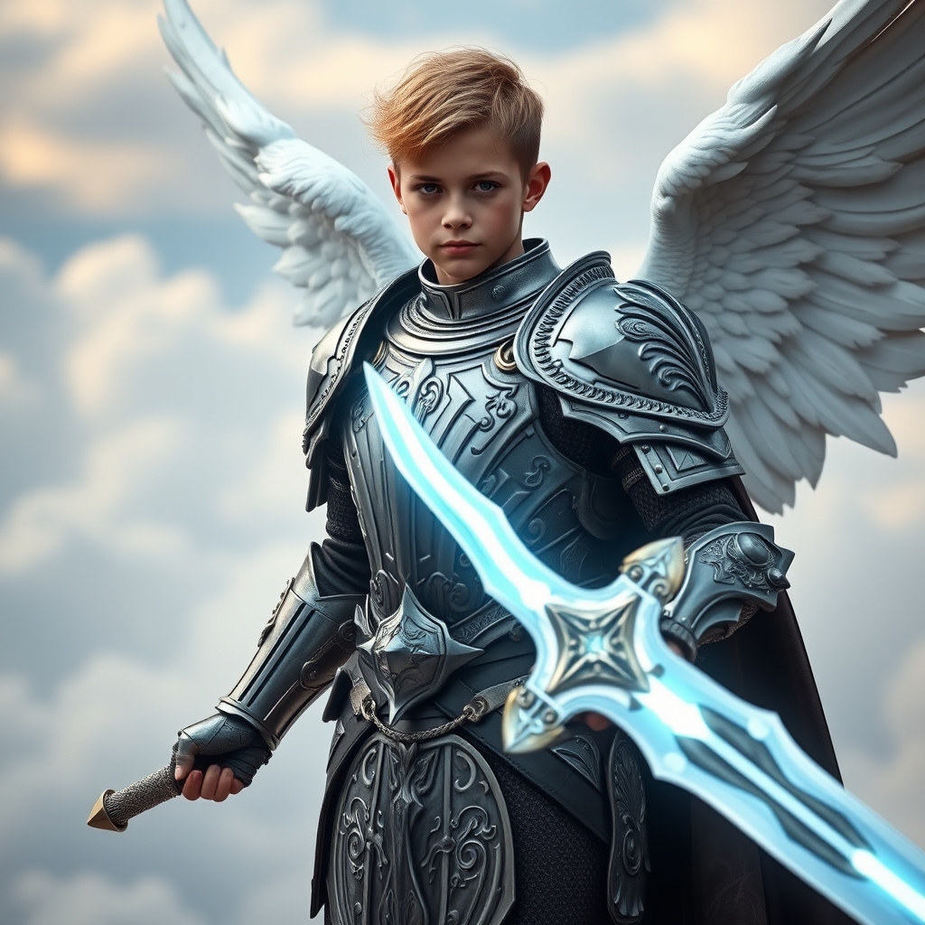 فرشته وفائیل یک پسر جوان که زره بر تن دارد و شمشیر و نیزه ی نورانی در دست دارد6
