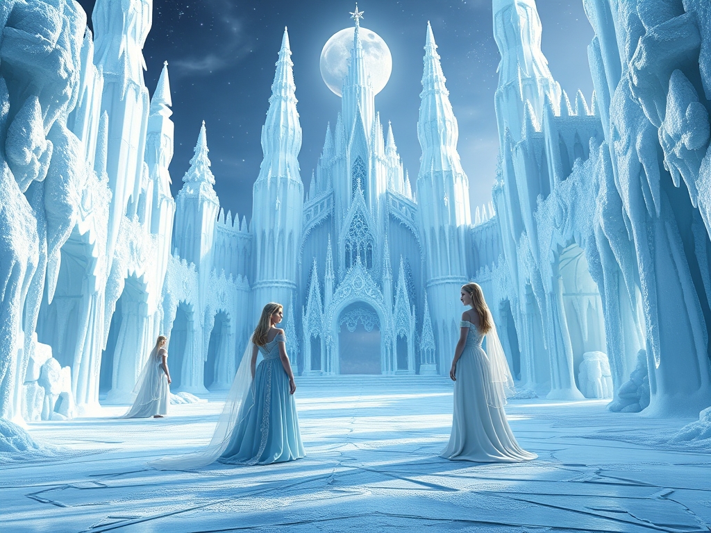 قصر یخی را با برف یکی کن و چند تا پرنسس در ان قرار بده
3