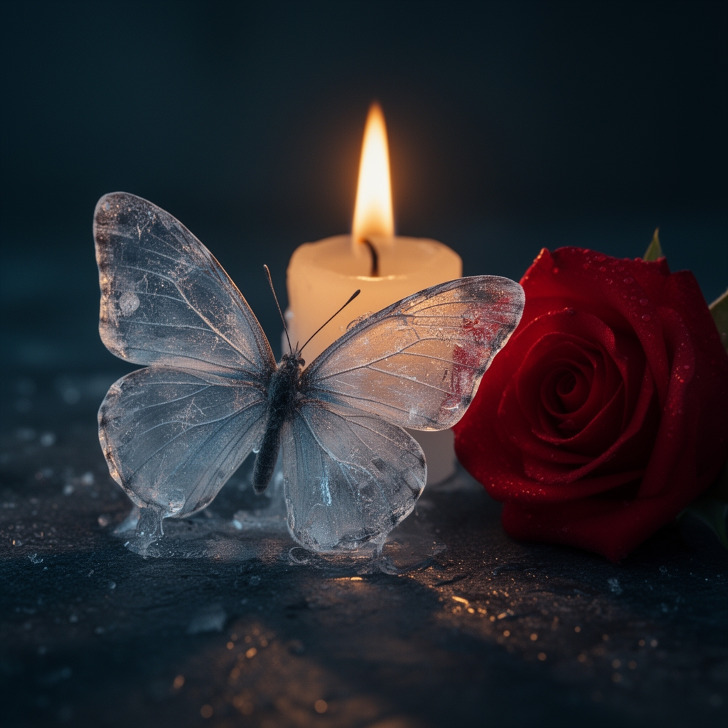 دوپروانه یخ زده وشمع وگل0