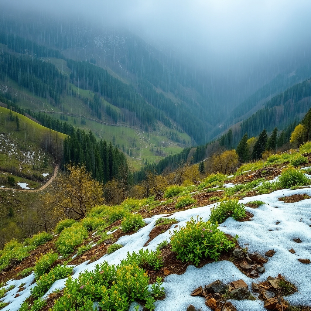طبیعت زیبای بهاری زمستانی دشت بارش باران 13