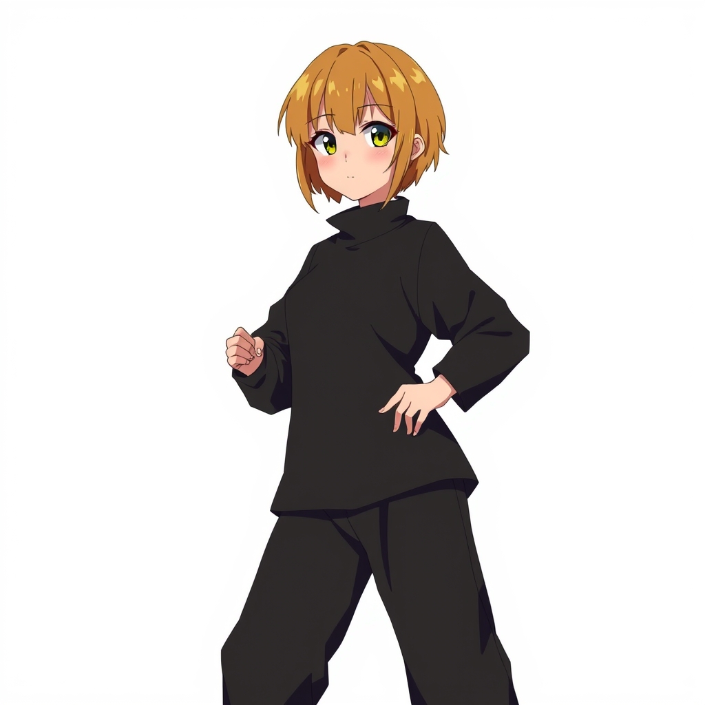 عکس زنی با مو های کوتاه زرد قهوهای مانند و لباس مشکی و شلوار مشکی 20