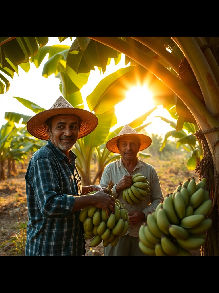 چیدن میوه های موز از روی درختان توسط کشاورزان پر تلاش.10