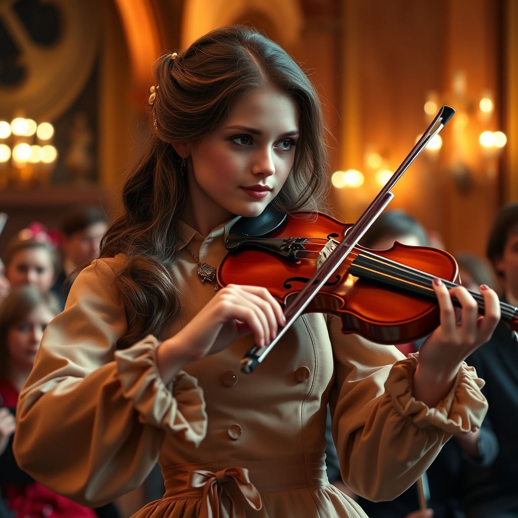 یه پرنسس زیبا درحال نواختن ویولن  با صورتی سفید چشمانی زیبا در کنسرت18