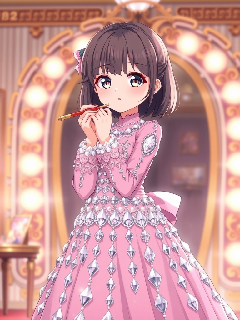 دختری بالباسی از جنس الماس درحال آرایش کردن است و چشمانش مرواریدی است و روی لباس الماسی اش مروارید دارد22