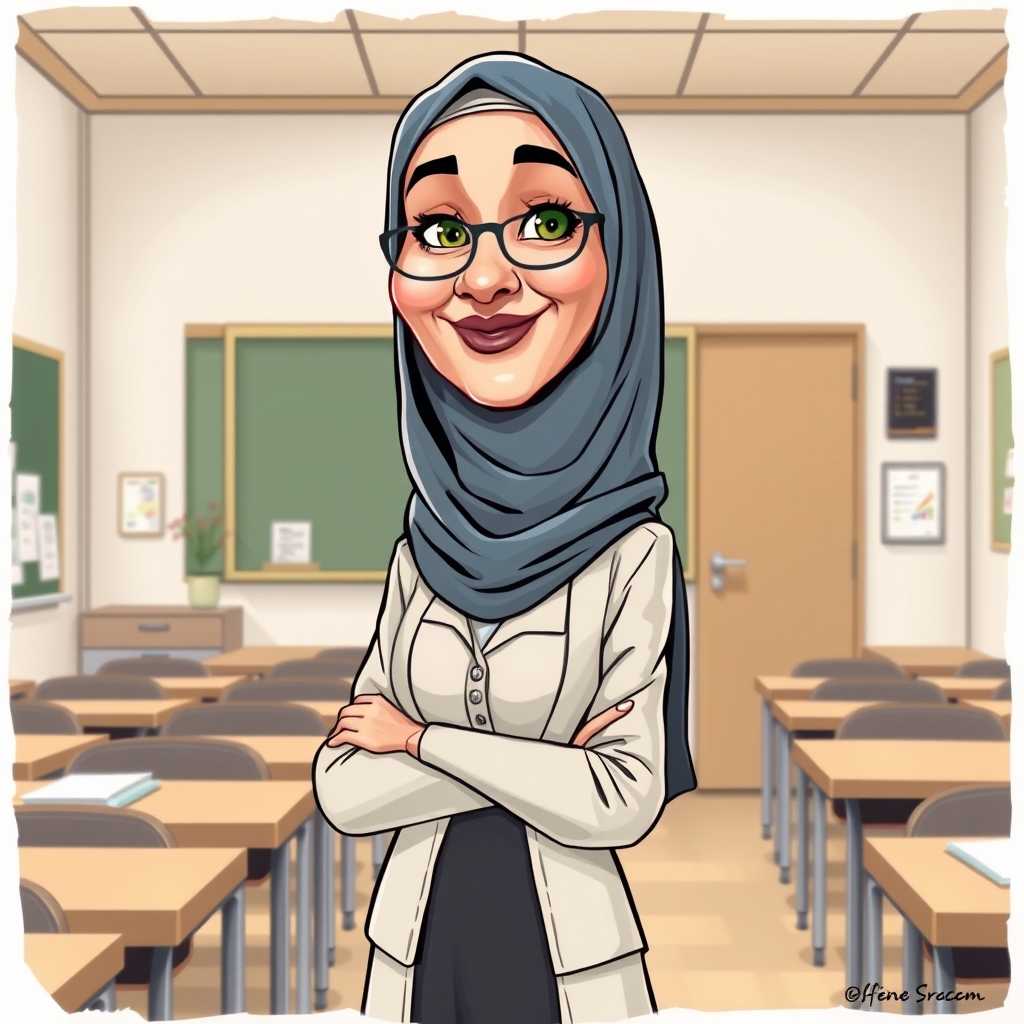کاریکاتور یک معلم زیبا با مقنعه با حجاب3