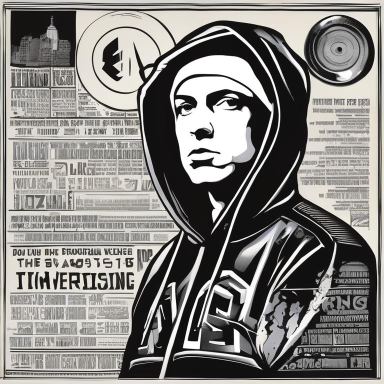 امینم که یک هودی سیاه پوشیده و داره رپ میخونه19