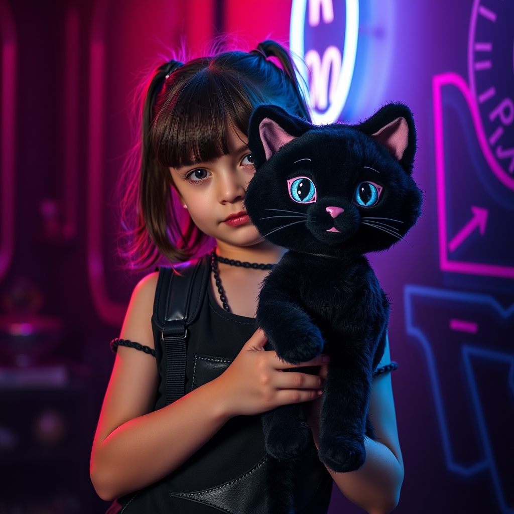 دختر باتیپ مشکی خفن و یه عروسک بزرگ گربه سیاه با چشمای آبی دستش2