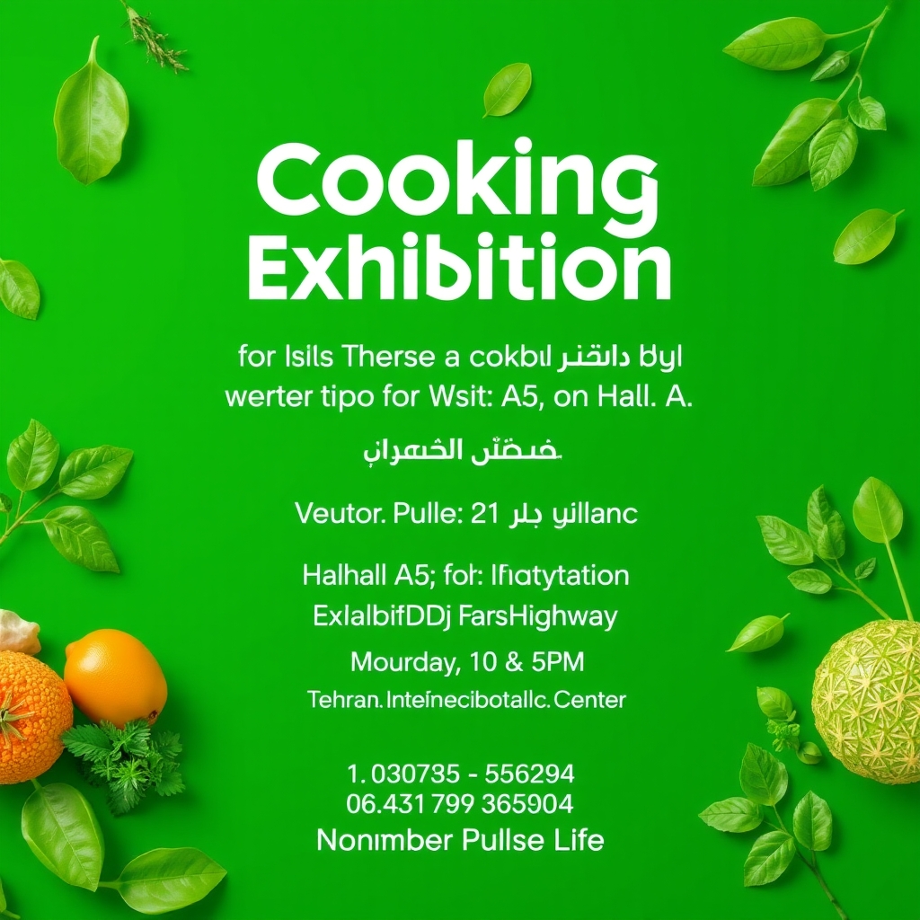 پخت و پز با طیف رنگی سبز
دعوت به بازدید
نمایشگاه خانه و آشپزخانه
نومر از شما دعوت می کند تا از غرفه این شرکت، واقع در سالن A5 مرکز نمایشگاه های بين المللی شهر آفتاب تهران (اتوبان خلیج فارس ) بازدید به عمل آورید تا دیداری تازه کنیم و با آخرین دستاوردهایمان آشنا شوید.
ساعت ۱۰ الی ۱۷ پذیرای شما هستیم
نومر نبض زندگی
داخل عکس نوشته باشه20