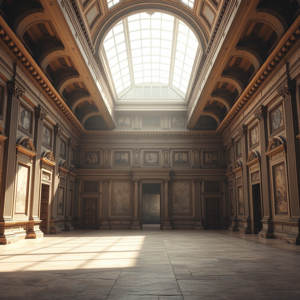 فضای داخلی اتاق خالی از کاخ سلطنتی باستانی با نورگیر8