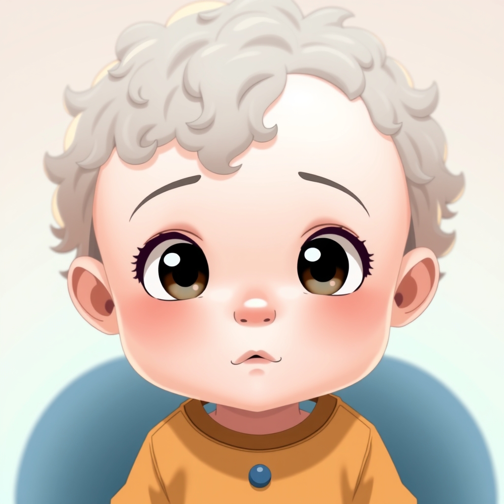 عکس یک پسر بچه یک ساله با پوستی سفید با موهایی فرفری با چشمانی فندقی وسیاه با دماغی خوشگل2