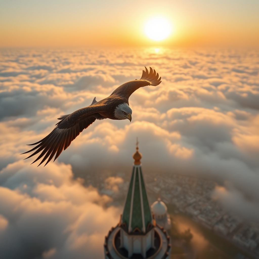 یک عقاب که بالای برج میلاد پرواز میکنه که انگار بالای ابر هاست 1