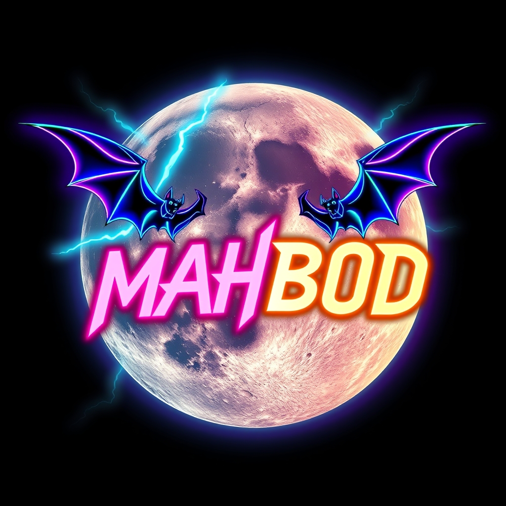 لوگو ای با نوشته ی MAHBOD که دور این نوشته رعد و خفاش است و بکگراند آن تصویر ماه باشد16