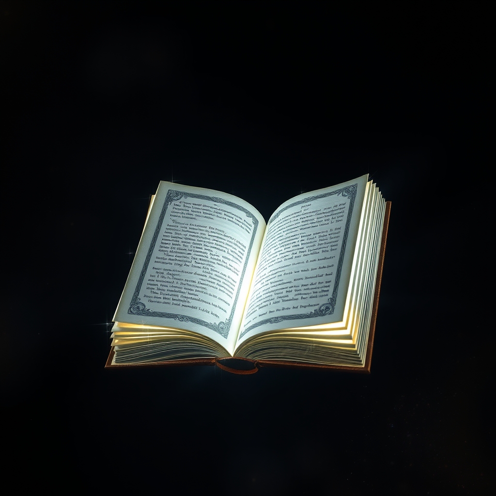 یک کتاب فانتزی با صفحاتی از جنس نور، که هنگام شناور شدن در هوا می‌درخشد.21