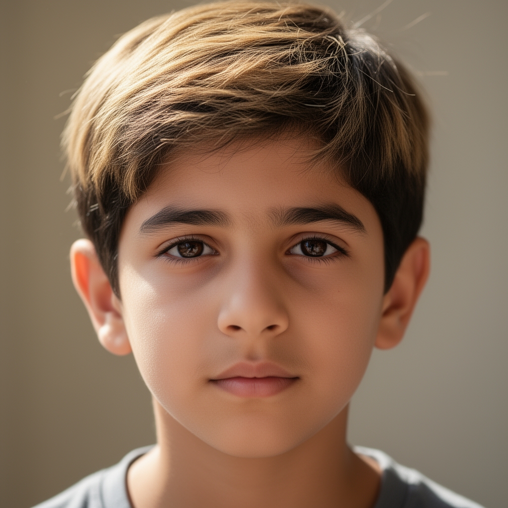 عکس یک پسر ایرانی با موهای بور متمایل به سیاه و صورت بیضی به سبک واقع گرایانه 1