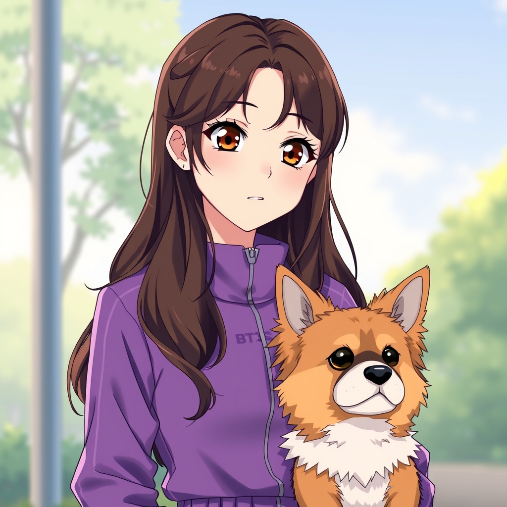 یک دختر با موهای موج دار قهوه ای و بلند 
 و چشمان آبی و لباس بنفش اسپرت به همراه آرم بی تی اس روی لباسش و یک سگ کوچک قهوب ای و مشکی⚽️🎳🥋🌊🌊🌊🌊💋💋💋🏞🏞🏝🏝🧞‍♀️🧞‍♀️👩🏻‍🦰👩🏻‍🦰👩🏻‍🦰🌁👸🏼👸🏼👸🏼یک دختر نوجوان با موهای بلند خرمایی روبه مشکی که آن ها را با گیره ای پشت سرش جمع کرده است و چشمان قهوه ای تیره و هودی ای کلاه دار مشکی با طرح گربه که کلاهش را بر روی سرش گذاشته است و پوستی سفید 17