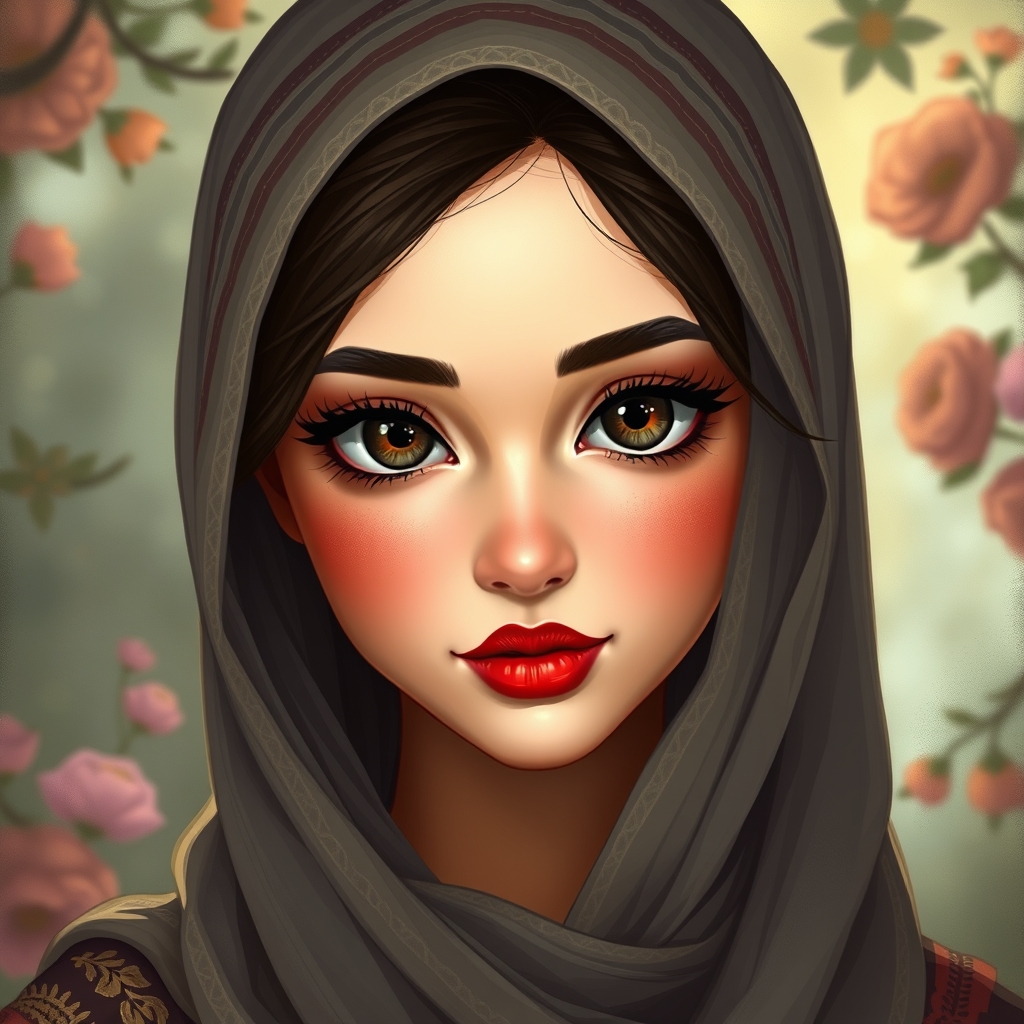 دختر زیبا ایرانی با حجاب  و لبا های گوشتی قرمز  چشم های درشت به رنگ سیاه  موژه های بلند و پر پشت  و ابرو های پر پشت زیبا  گونه های صورتی 

17