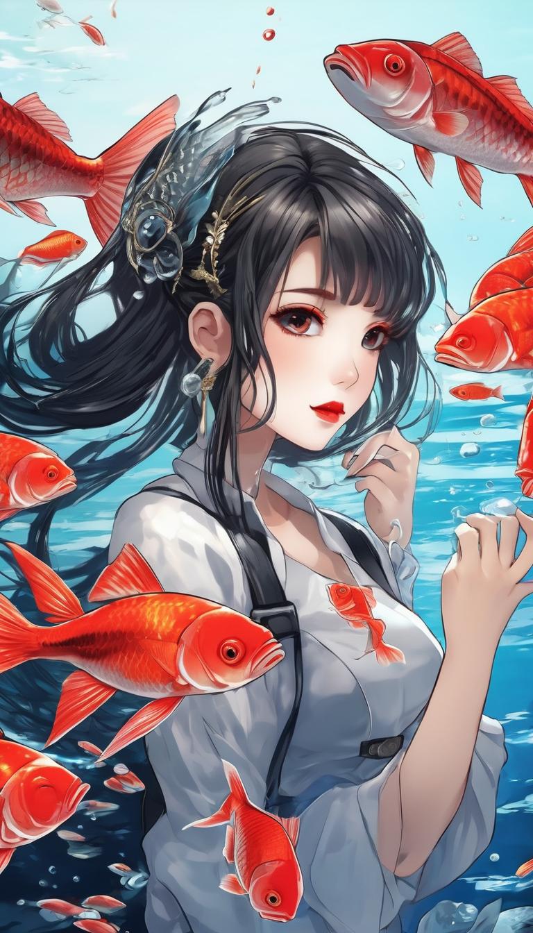 اگر ماهی دختری بسیار زیبا با لب هایی قرمز مو های بلند و زیبا چشمان سیاه 0