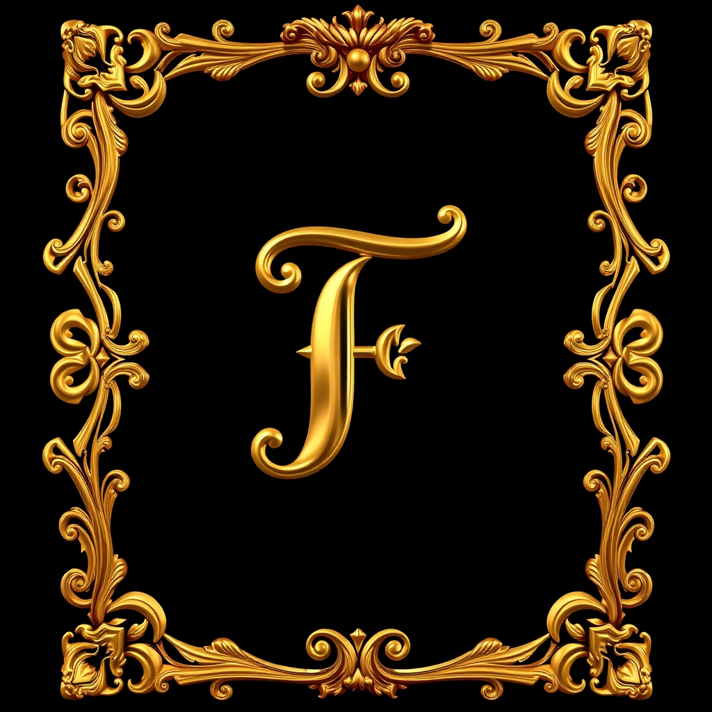 حرف F طلایی نوشته شده باشه داخل قاب طلایی پس‌زمینه سیاه باشه 16