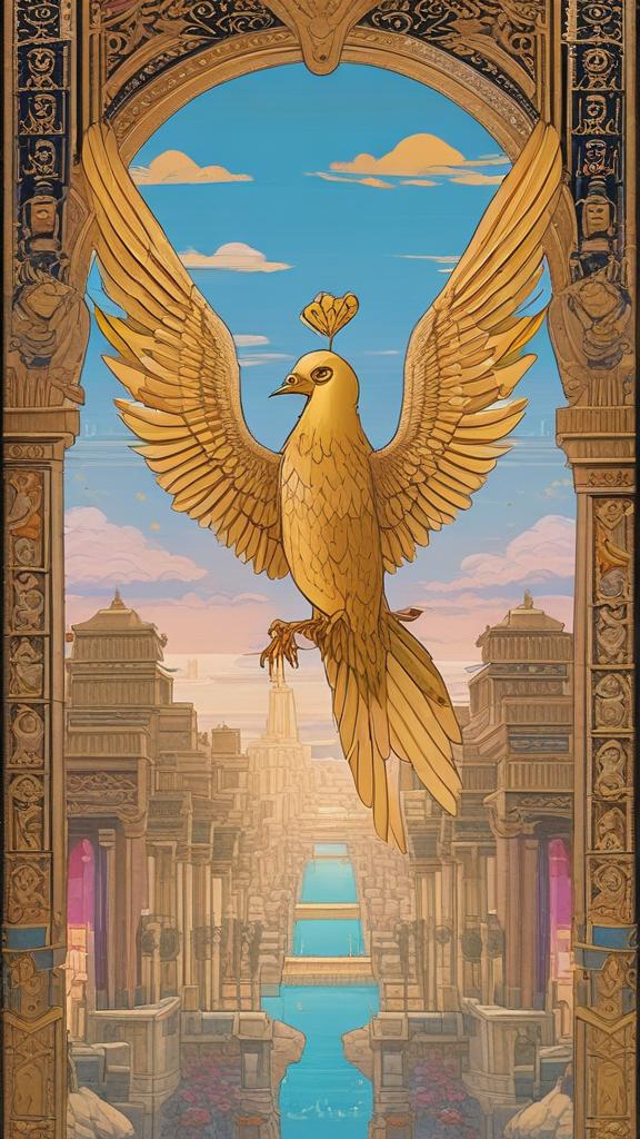 پرنده ای باستانی به رنگ طلایی بر روی کاخ تخت جمشید پرواز می کند2