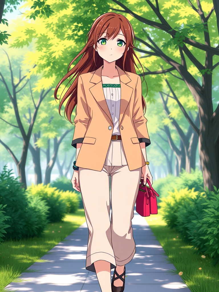 چشم سبز مو قهوه‌ای بلند لباس کت با شلوارک کوتاه تا بالای زانو توی پارک در حال پیاده‌روی21