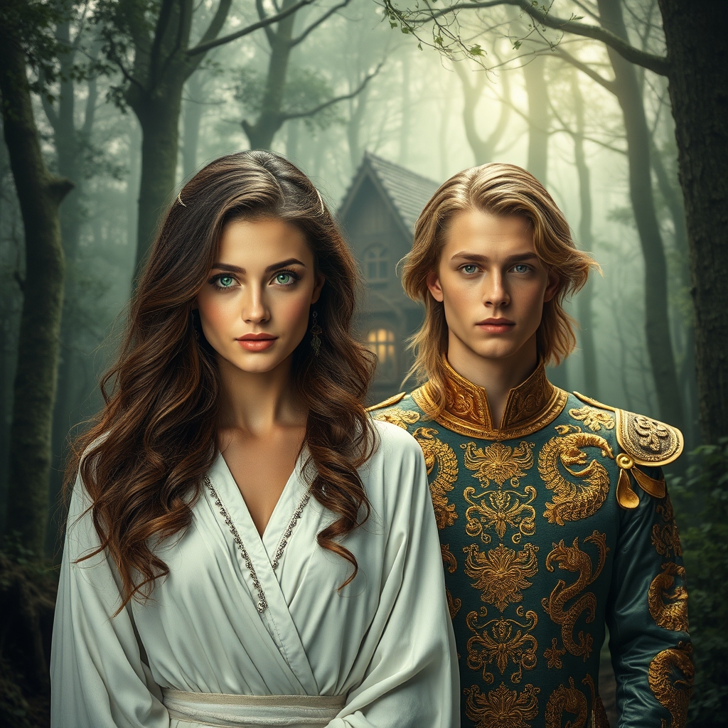 زیباترین بانو در جهان حتی در رویایی که شکوه خدا را داشته باشد که با چشمانی سبز رنگ براق باشد که با موهایی قهوه‌ای رنگ  حالت دار 
باشد که با مانتوی سفیدی برتن داشته باشد 
و در کنارش  زیبا ترین مردی جوان در جهان حتی در رویایی که شکوه خدا را داشته باشد که با موهای طلایی بلند و با چشمانی سبز رنگ که لباس سلطنتی جذابی که طرح اژدهای طلایی رنگی بر روی حکاکی شده باشد بر تن داشته باشد  و پشت سرش جنگلی اسرارآمیز باشد و کلبه ی زیبایی در آنجا باشد  ببینیم رویایی چیکار می‌کنه4