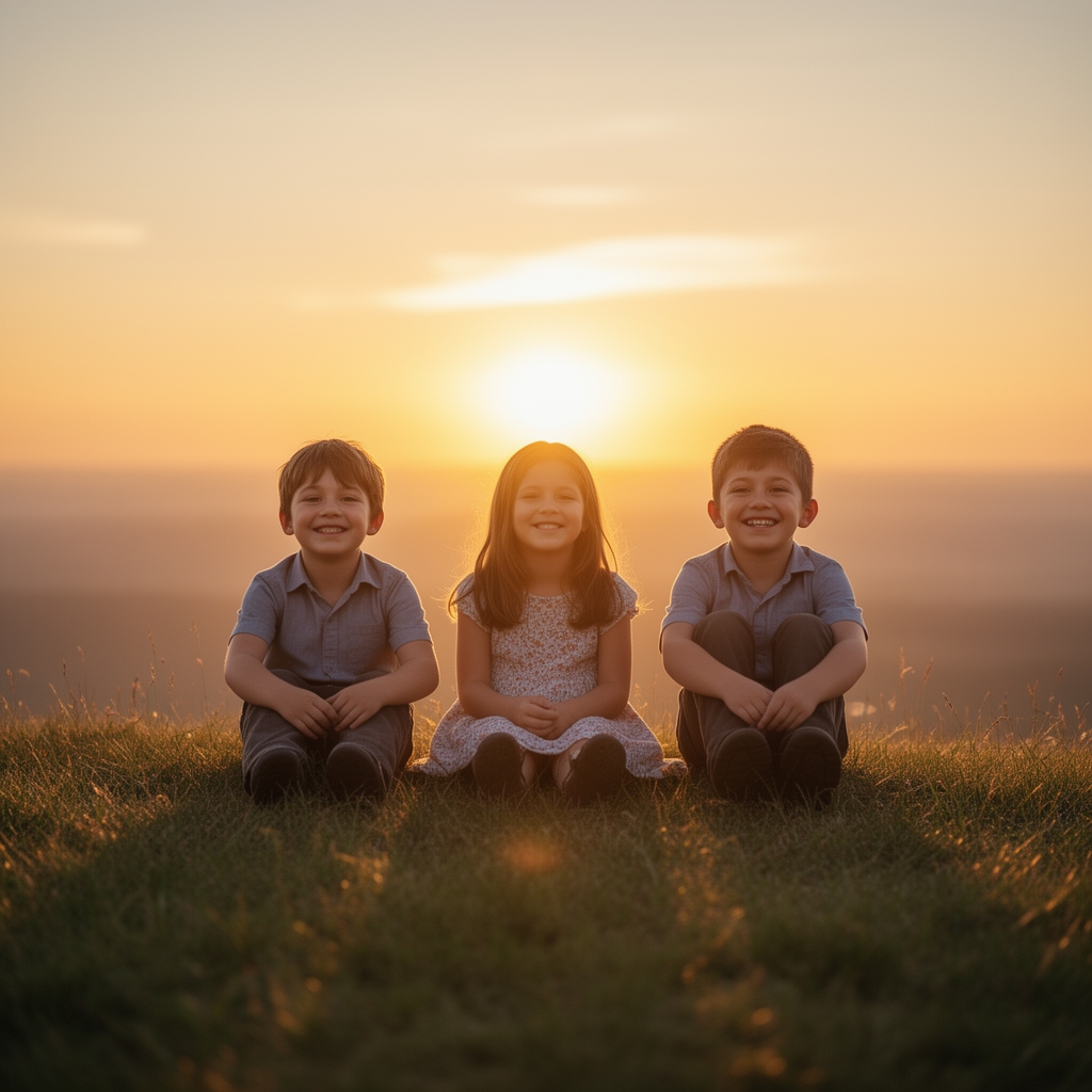 یک دختر و دو پسر که در قروب خورشید کنار هم نشسته اند 🫶🏻🫴🏻🐾🥹🫰🏻🩵1