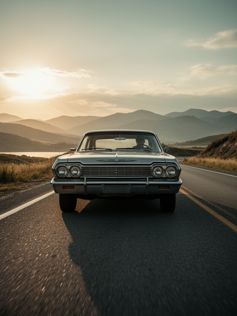 یک ماشین قدیمی که در جاده باشد1