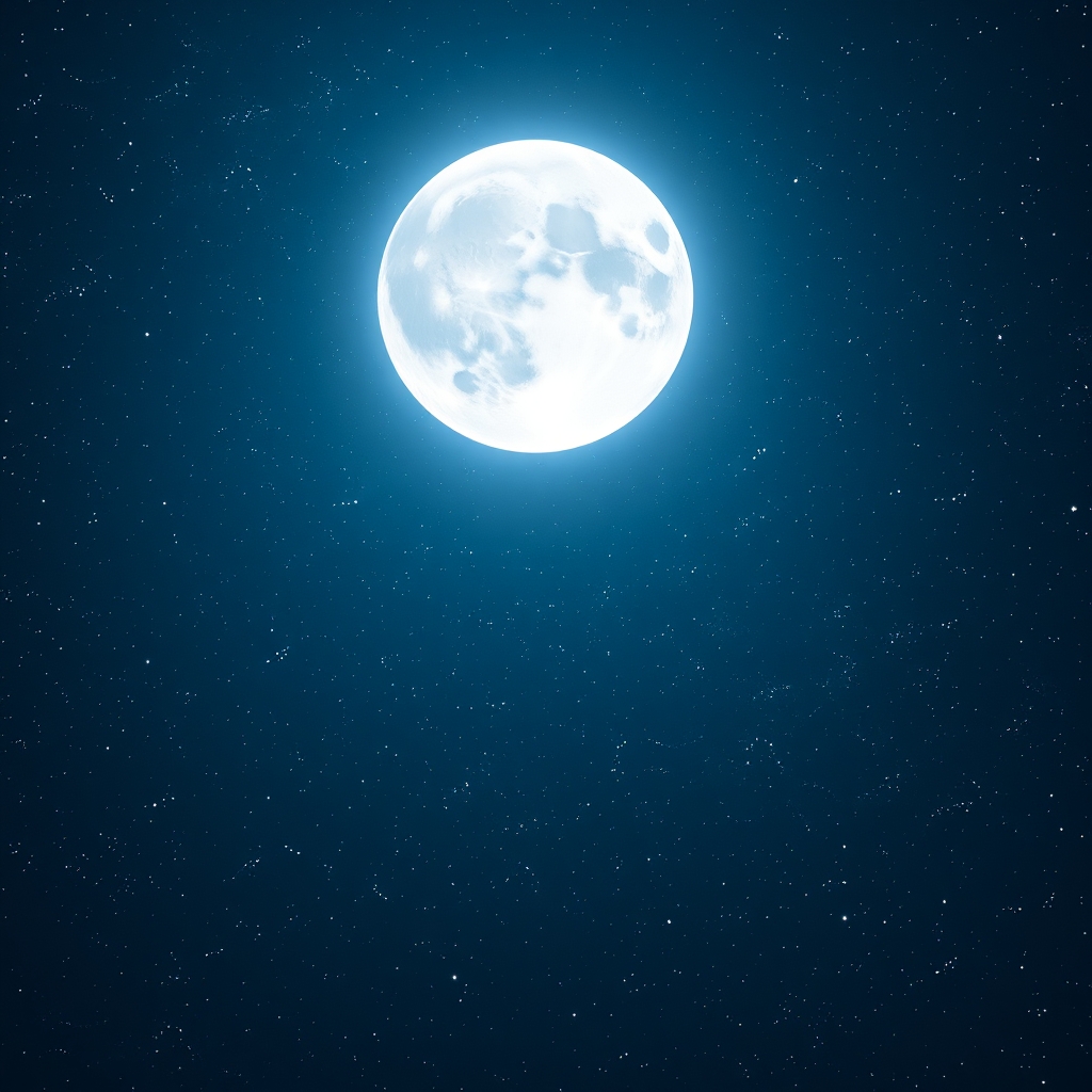 ماه زیبا  و درخشان  در آسمان آبی و پر از ستاره هایی که می‌درخشند و زیبایی آسمان را دوچندان می‌کنند به سبک ونکوگ 0