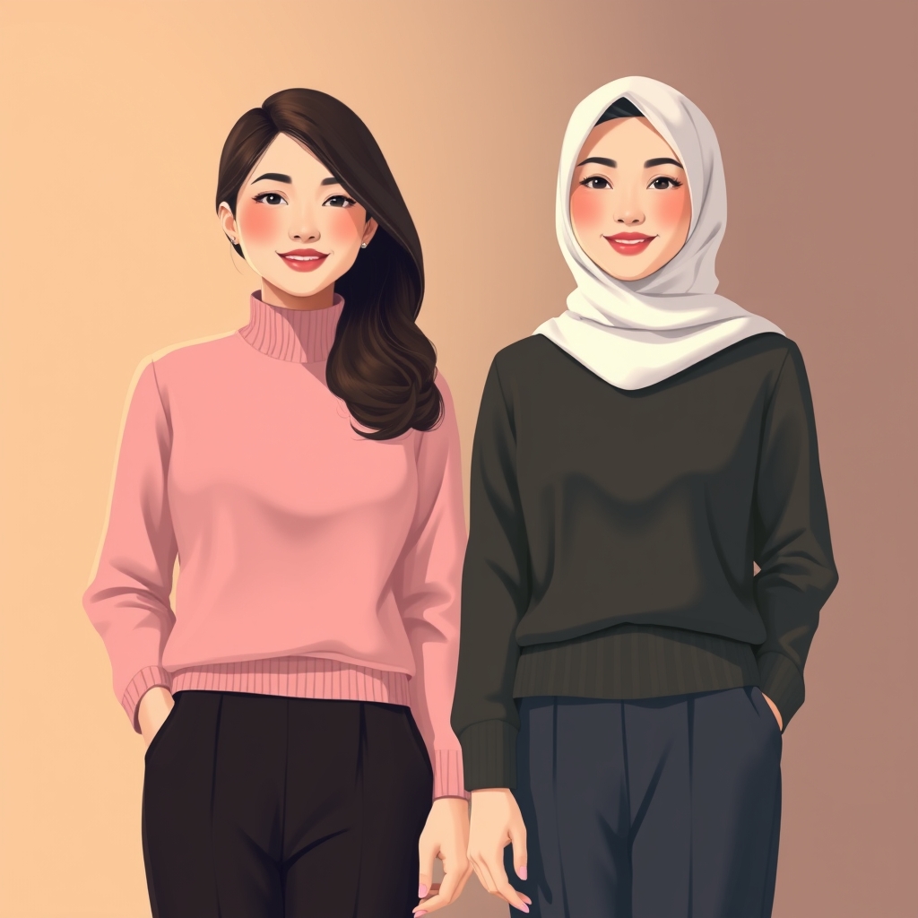 یک زن آمریکایی ویک زن کره ای که زیبا و دوست هستن و خوش قلب و خوش سلیقه و با لباس شیکی هستن2