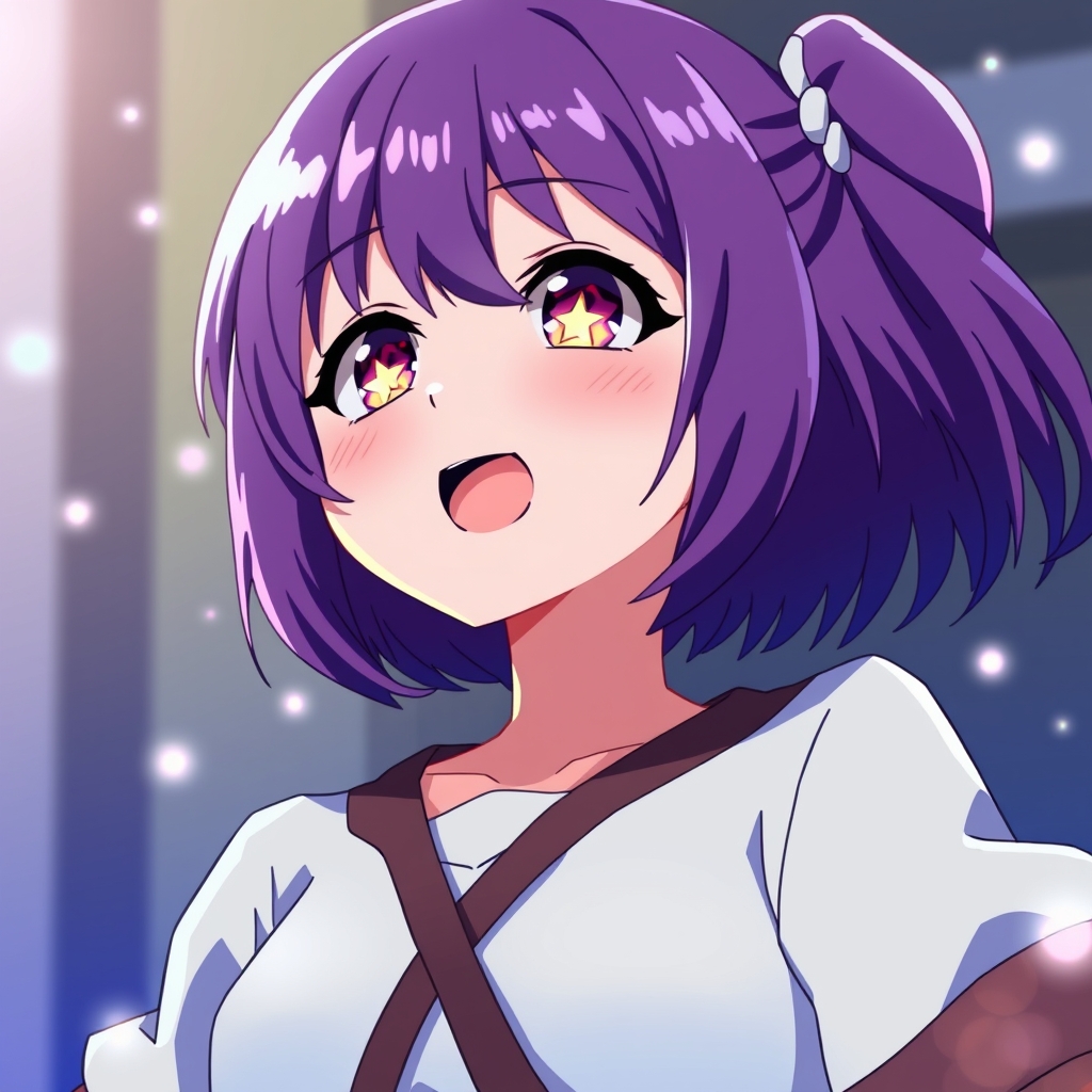 دختری با موهای بنفش و چشمان ستاره ای که وقتی اهنگ میخواند چشمانش میدرخشد. 4