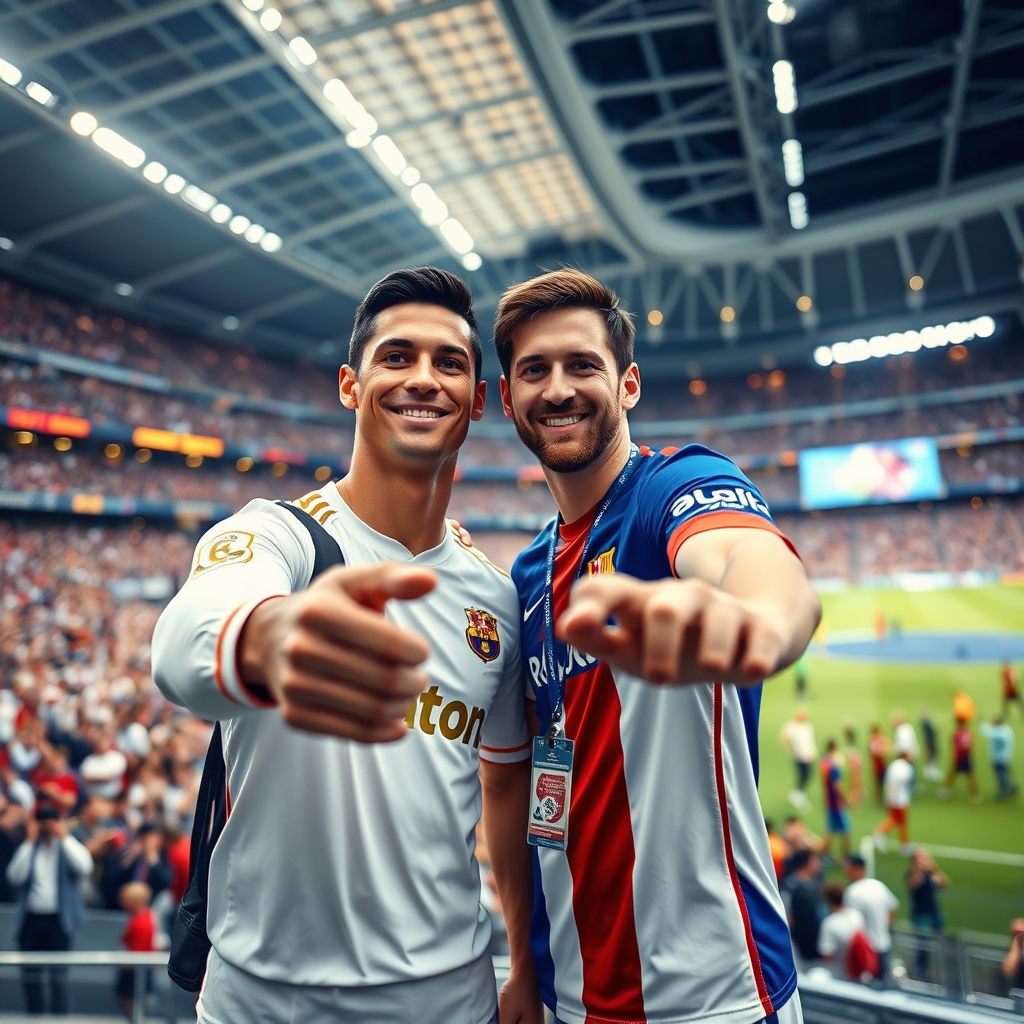 رونالدو در استادیوم در حال سلفی گرفتن با مسی
0