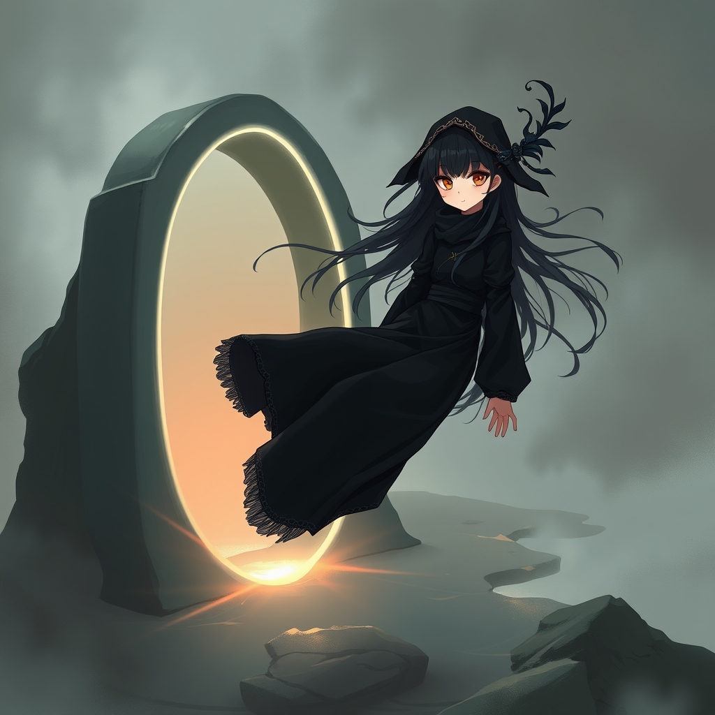 یه دروازه نامرئی که دختر ۱۸ ساله کنار او شناور است و قدرت های خطر ناک داره لباس مشکی خیلی بلند داره موهای مشکی خیلی بلندددد چشم هایی به طرح چشمای گربه داره و قدرت جادو جمبل خطرناک داره و یک گیره سر سیاه روح روی سرشه 11