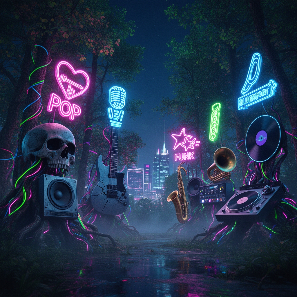 ترکیب  متال ، راک ، رپ ، پاپ ، کی پاپ ، فانک ، جاز ،بلوز، هیپ هاپ و سول با طبیعت 
1