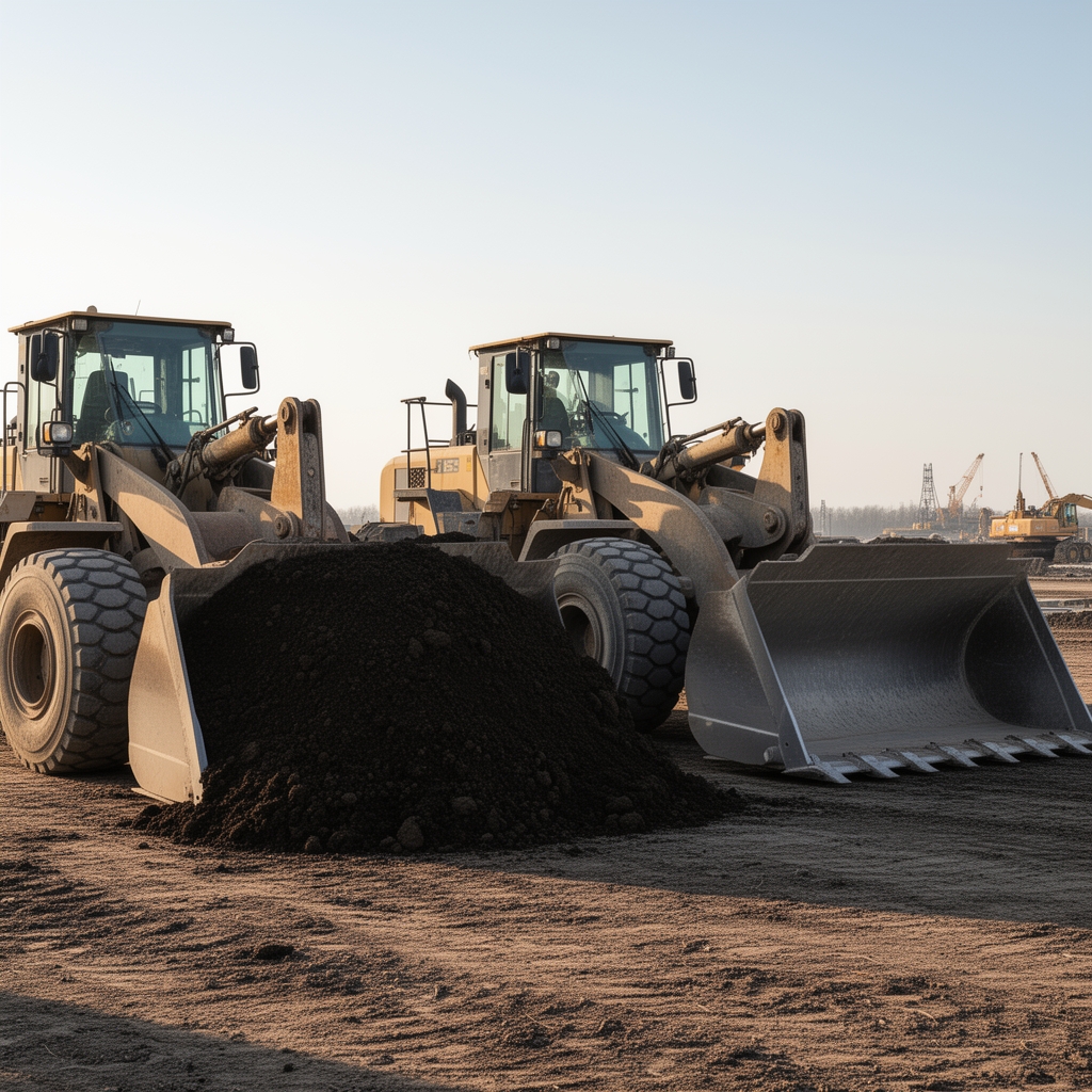  دو لودر خیلی بزرگ داخل یکی بار خاک باشد داخل دیگری خالی باشد3