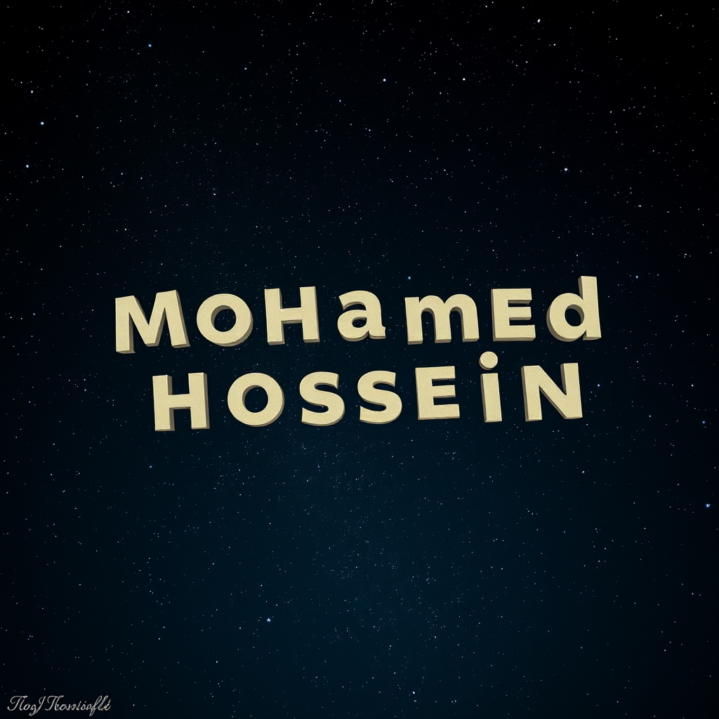 اسم محمد حسین به انگلیسی شکسته داخل یک آسمان پر ستاره در شب5