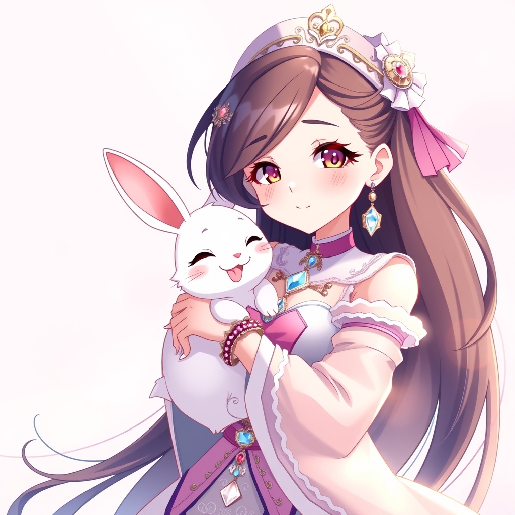 ای هوشینو با جواهرات گران بها و گردنبد و گوشواره هایی ودست بند های زیبا خرگوشی را بغل کرده 5